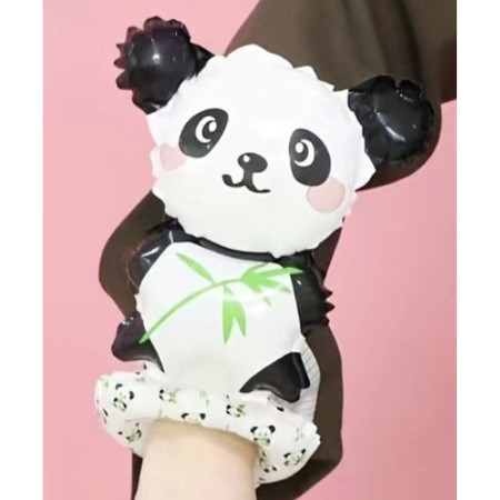 Balon din Folie Metalizata, Flippy, Figurine Animalute, Tip Bratara, Model Panda, 13 x 35 cm, Ambalaj Individual, Pai Inclus, Umflare cu Aer sau Heliu, Alb/Negru