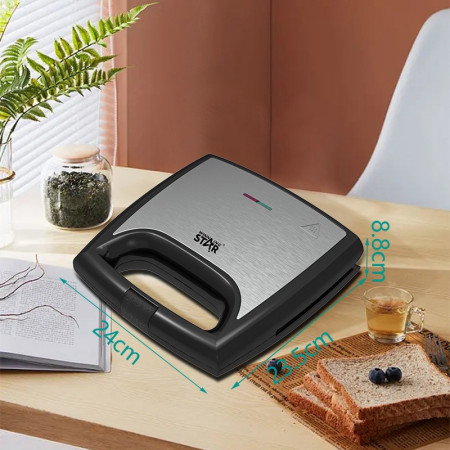 Sandwich Maker Flippy, 24 x 23.5 cm, cu forme de triunghi si patrat, Cablu 80 cm, Material Interior Antiaderent, Inoxidabil, Maner Izolat Termic, 750W, 220 V, gri