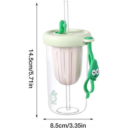 Pahar din silicon, cu capac si pai, pentru copii, Flippy, anti-cadere, compartiment pentru fructe/ceai/gheata, rezistent la temperaturi inalte, 500ml, Verde, 14.5x8.8x20 cm