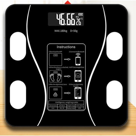 Cantar Electronic Inteligent De Baie Flippy Cu Aplicatie Smart, Corporal, Ecran Digital Iluminat, Termometru, Suporta Maxim 180 Kg, 26 x 26 cm, Baterii, Negru