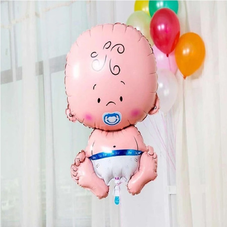 Balon din Folie Metalizata, Flippy, Figurina Baietel, Tema Botez, 73x48 cm, Ambalaj Individual, Pai Inclus, Umflare cu Aer sau Heliu, Albastru