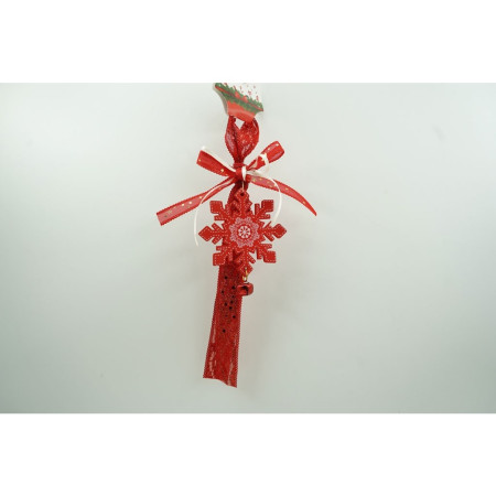 Ornament de brad fulg de nea, Flippy, rosu, lemn, 25 cm