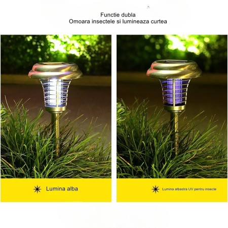 Lampa solara tip torta Flippy, anti-insecte, tantari, UV, LED, 1.2V, IP65, 1 LED, material ABS, 48 x 14 cm, gri