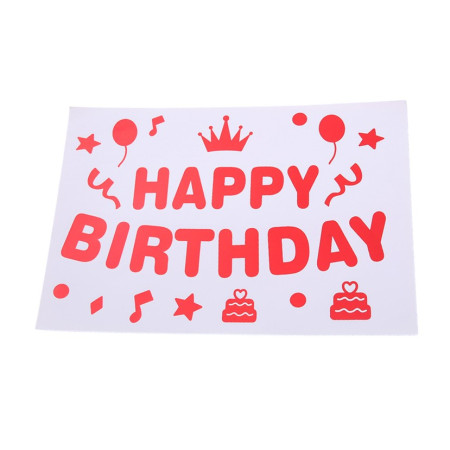 Sticker Autocolant pentru Baloane, Flippy, Tematica Aniversare, Model Happy Birthday, 29x21 cm, Rosu