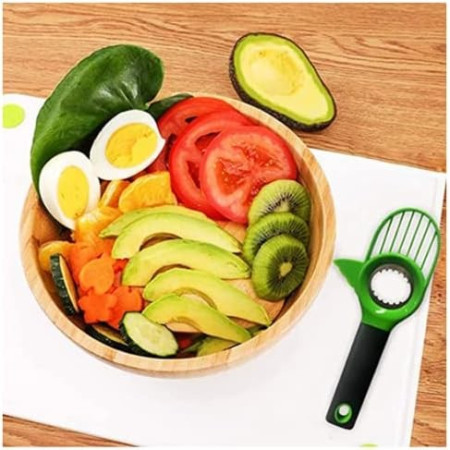 Cutit 3in1 pentru Avocado, Flippy, Cutit, Scoatere Miez si Feliator Pulpa, din PP si Otel Inoxidabil, Negru/Verde