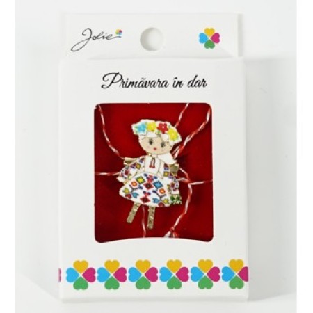 Martisor Brosa Mica in Cutie, Dimensiune Brosa 2.5-3 cm, Material Metal, Model Fetita Tradtionala