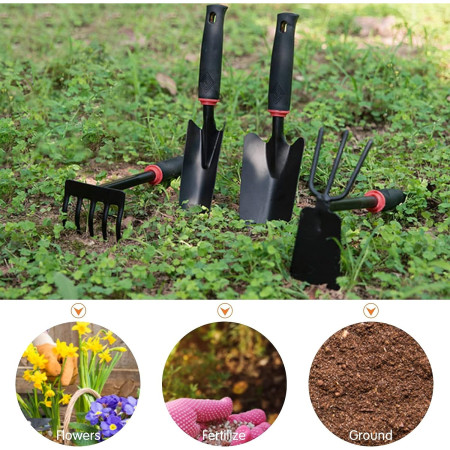 Set 7 Unelte de Gradina Flippy, pentru Plantare Prelucrare Sol si Ingrijire Plante, Material PVC si cardboard, 31.5 x 8 cm, negru