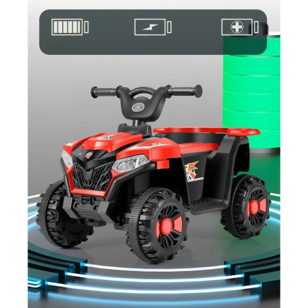 Masinuta Electrica Flippy, pe 4 Roti, Tip ATV, cu Acumulator, Sistem Anti-Rasturnare, Sistem de Lumini si Sunet, 2-5 Ani, 70 x 43 x 48 cm, Rosu