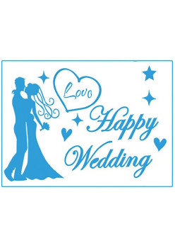 Sticker Autocolant, Flippy, Tematica Nunta, Model Scris Happy Wedding, 21x29 cm, Albastru