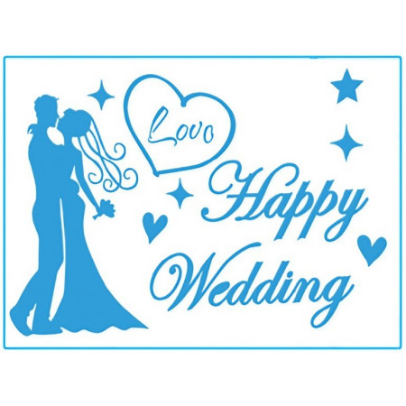 Sticker Autocolant, Flippy, Tematica Nunta, Model Scris Happy Wedding, 21x29 cm, Albastru