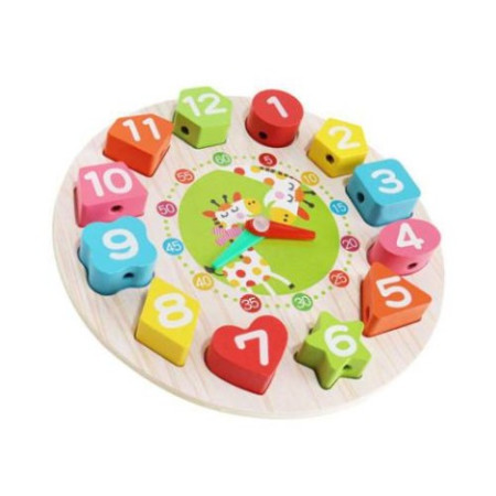 Jucarie Educativa Flippy, Tip Montessori, Model Ceas Girafa, din Lemn, + 36 Luni, 12 Piese, 17 cm, Multicolor