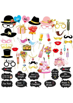 Set 60 de Accesorii pentru Petrecere, Flippy, Tematica Nunta, Props pentru Coltul de Poze, Ochelari, Palarii, Mustata, Cravata, pentru Evenimente, Multicolor