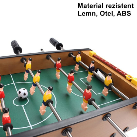 Masa de fotbal cu teren si 18 jucatori Flippy, 6 manere, cu tablou pentru scor, din metal, lemn si ABS, 50 x 25 x 18 cm, cu picioare, pentru copii/adulti