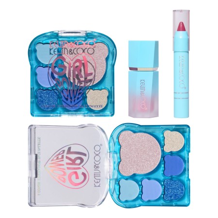 Set 3 Produse de Machiaj, KEVIN & COCO, Ice Blue Bear, 6 culori, 15.5 x 13 x 3.4 cm