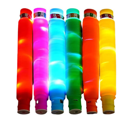 Set 6 Tuburi Antistres, Flippy, cu Lumina LED, Fidget Pop Tube, multicolor