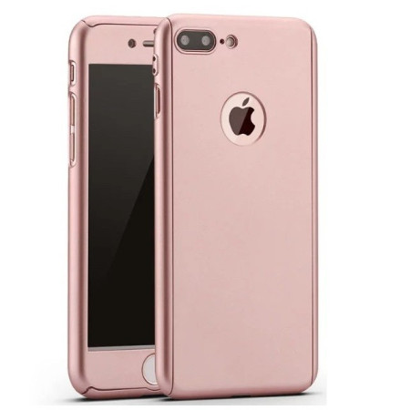 Husa Apple iPhone 7 Plus Full Cover 360 Roz Auriu + Folie de protectie