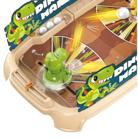 Joc de Masa Interactiv Dino Marbles pentru Copii, Flippy, 4 Mingi, Tabela Scor, 40.7x27x14 cm, Maro