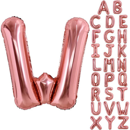 Balon Folie Metalizata Litera W, Flippy, 100 cm, Umflati cu Heliu sau Aer, Ambalaj Individual, Pai inclus, Rose Gold