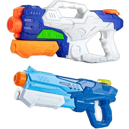 Set 2x Pistol cu Apa pentru Copii, Rezervor, Pentru Piscina/Plaja, Flippy, 6ani+, Alb/Albastru + Albastru, 1000 ML + 600 ML