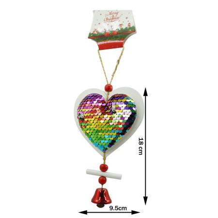 Ornament de brad inima din paiete, Flippy, multicolor, lemn, 18 cm