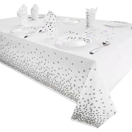 Small polka dot disposable tablecloth + printed silver polka dot