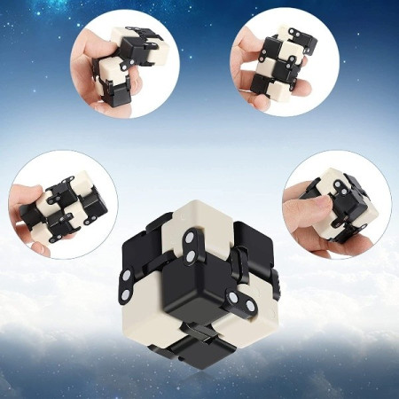 Cub antistres, Fidget Toy, Infinity Magic Cube, Alb-Negru, 4x4x4 cm