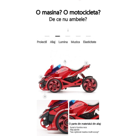 Jucarie pentru copii, masina cu extensie de motocicleta, 2 in 1, rosie