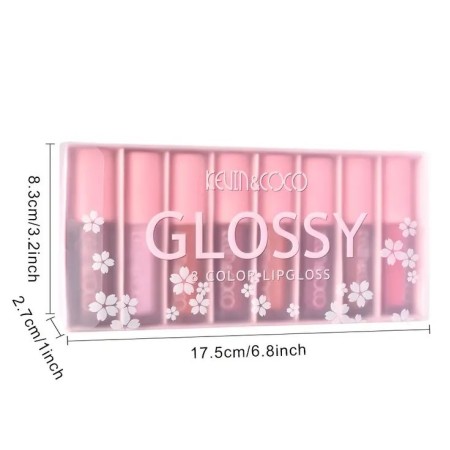 Set 8 Lip Gloss, nunate rose, nude, glosy, cutie dreptunghiulara, 8.3 x 17.5 x 2.7 cm, 181.5 g, multicolor