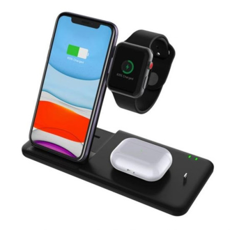 Incarcator Wireless FastCharge Flippy 4 In 1, design pliabil, 15W, Compatibil Apple Watch, Airpods, iPhone, Android, Samsung, Huawei, Xiaomi, Oppo, Negru