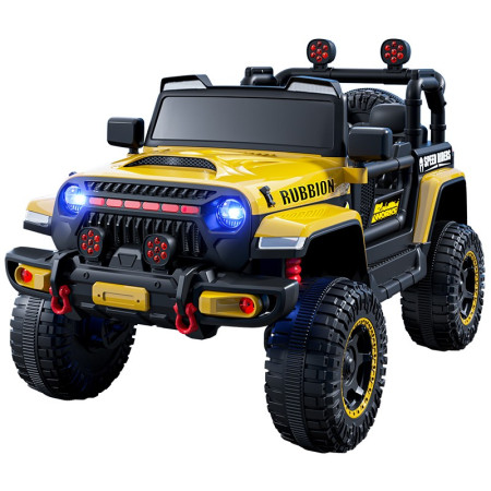 Mașină Electrică pentru Copii, Flippy, Off-Road, Conectare Bluetooth, telecomandă, Tracțiune Integrală, Lumina Intermitenta, Baterie 12V 7Ah, 120x63x68cm, Galben