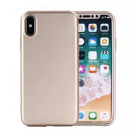 Husa Apple iPhone 7 Full Silicone 360 Auriu + Folie de protectie