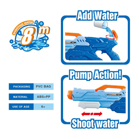 Pistol cu Apa pentru Copii, Rezervor, Pentru Piscina/Plaja, Flippy, 6ani+, Albastru, 1500ML