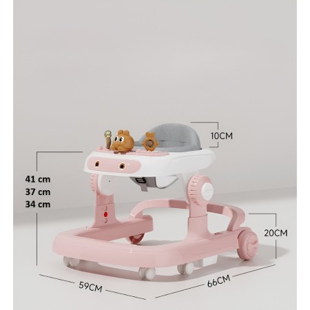 Premergator Multifunctional cu Roti Flippy, Model Iepuras, Inaltime Ajustabila, Tavita, Muzica, Lumini, 66x59x41 cm, Roz