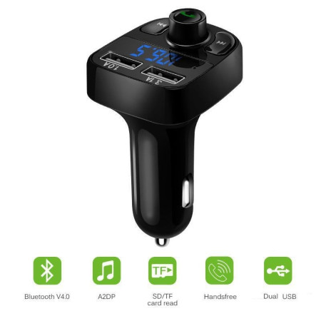 Incarcator Auto cu MP3 Player, Flippy, Bluetooth 5.0, 5V, 2 x USB, Type C, Negru