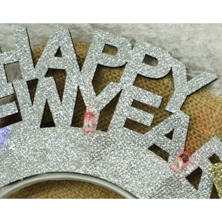 Bentita/cerc Happy Newyear, culoare gri metalic, marime standard, Flippy