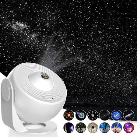 Lampa Tip Proiector Galaxie, Flippy, pentru Dormitor, Tematica Cer Instelat, Model Glob, HD, Rotire 360 de Grade, 20 de Imagini, Incarcare USB, 10 W, 15x15 cm, Alb