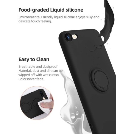 Husa protectie Flippy compatibila cu Apple iPhone 7/8/SE 2020 Liquid Silicone Ring cu suport rotativ Negru