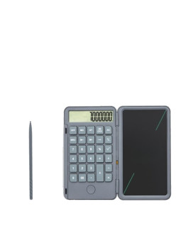 Calculator de Mana Reincarcabil cu Tabla de Scris, Flippy, Calculator Portabil, Ecran LCD, Afisaj cu 12 Cifre, Ecran de 15 cm, Culoare Gri