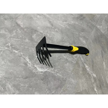 Set 4 Unelte de Gradina Flippy, pentru Plantare, Prelucrare Sol si Ingrijire Plante, Material PVC Carbon, Grebla, Sapaliga cu Cap Dublu, Lopata Mica, Lopata Lata, 43 x 11 cm, Negru/Galben