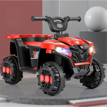 Masinuta Electrica Flippy, pe 4 Roti, Tip ATV, cu Acumulator, Sistem Anti-Rasturnare, Sistem de Lumini si Sunet, 2-5 Ani, 70 x 43 x 48 cm, Rosu