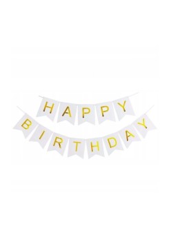 Banner Happy Birthday 100x200 cm, Flippy, Dimensiune Stegulet 11.5x16.5 cm, Rola de Ata Inclusa, Alb