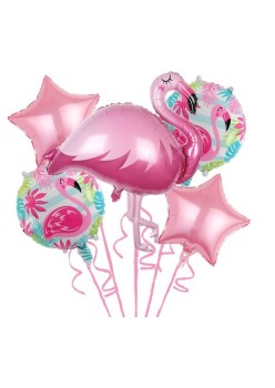 Set 5 Baloane Folie Flamigo Party, 60 -90 cm, Rose