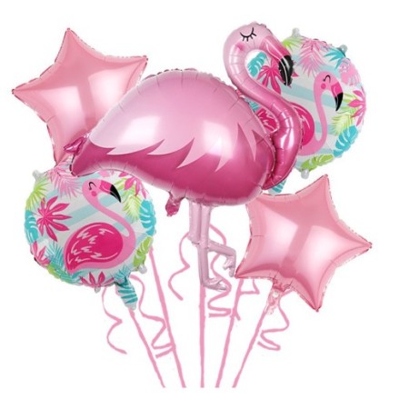 Set 5 Baloane Folie Flamigo Party, 60 -90 cm, Rose