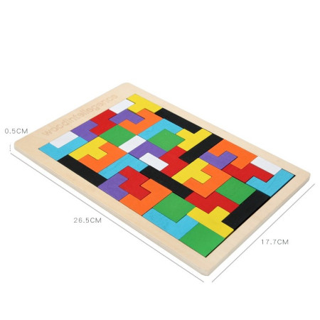 Puzzle Montessori, Flippy, din Lemn, Tip Tetris, +36 Luni, Forme Neregulate, 40 Piese, 26.5 x 17.7 cm, Multicolor