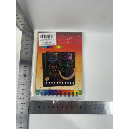 Caiet cu fise razuibile Flippy, DIY Magic Scratch, 12 File, Curcubeu, Creion din Lemn, Cartonase negre, 14 x 10 cm, galben