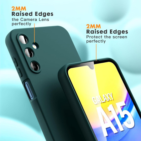 Husa de Protectie, Flippy, pentru Samsung Galaxy A15, Liquid Silicone, cu Microfibra pe Interior, Protectie Antisoc, Compatibil Incarcare Wireless, Verde