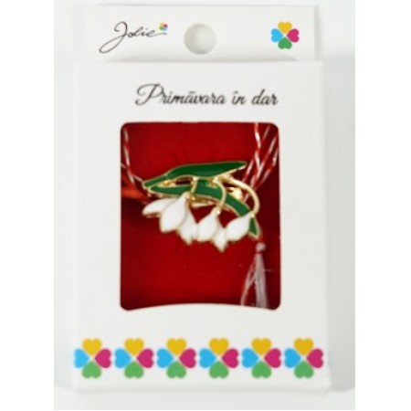 Martisor Brosa Mica in Cutie, Dimensiune Brosa 2.5-3 cm, Material Metal, Model 3 Ghiocei