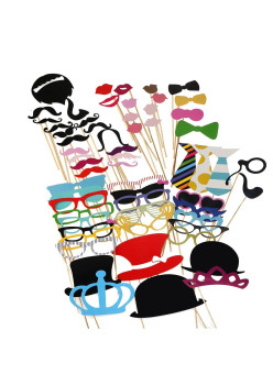 Set 60 de Accesorii pentru Petrecere, Flippy, Props pentru Coltul de Poze, Ochelari, Palarii, Mustata, Cravata, pentru Evenimente, Multicolor