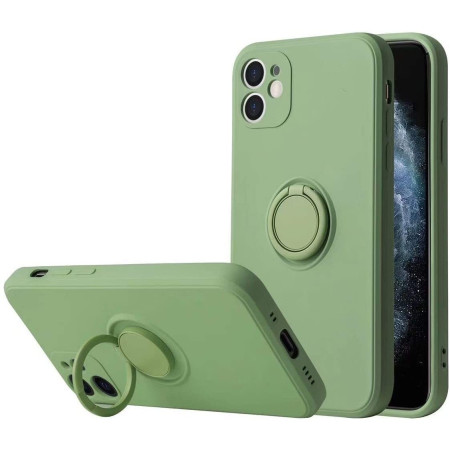 Husa protectie Flippy compatibila cu Apple iPhone 12 Liquid Silicone Ring cu suport rotativ Verde