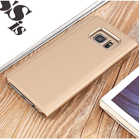 Husa Samsung Galaxy S7 Edge Flip Cover Oglinda Auriu